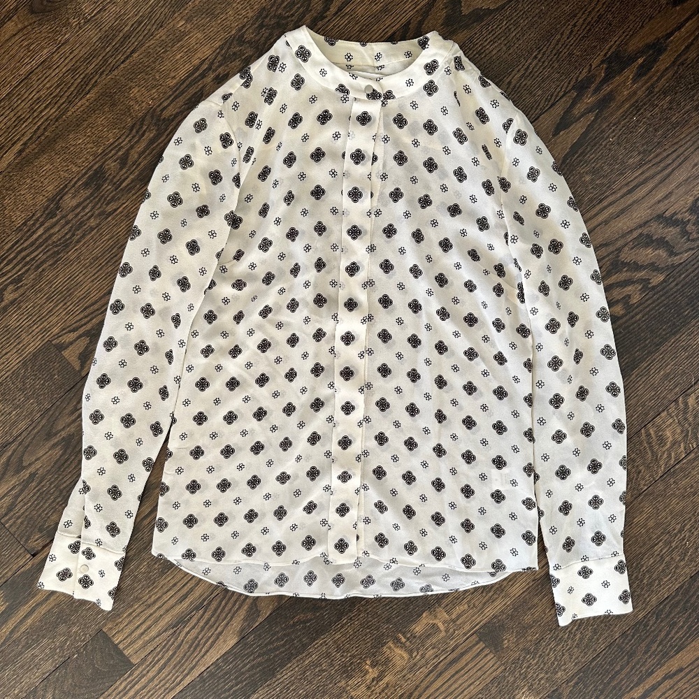A.L.C. Women's Print Silk Blouse Band Collar Size 0